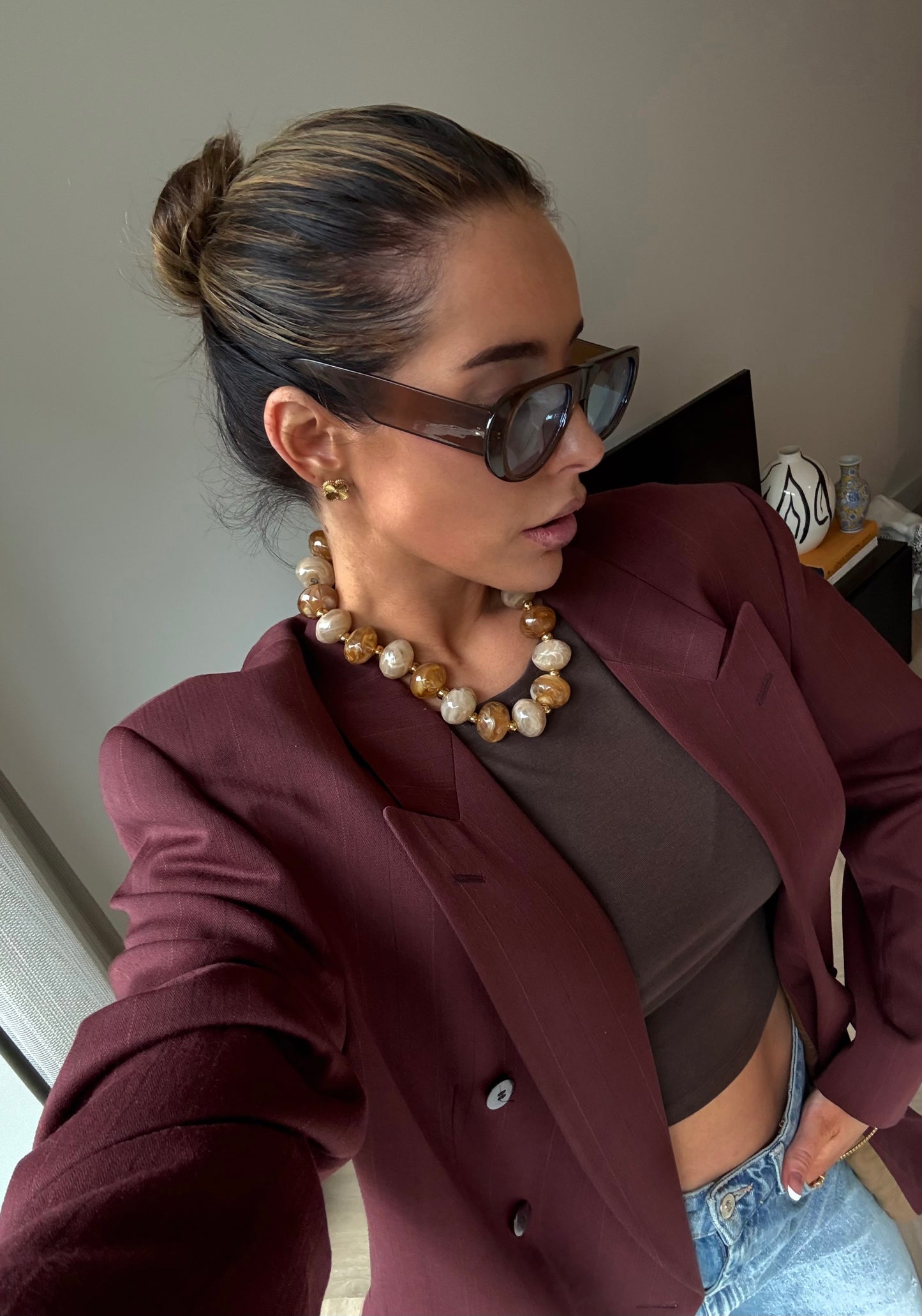 Nova kralen ketting beige/brown