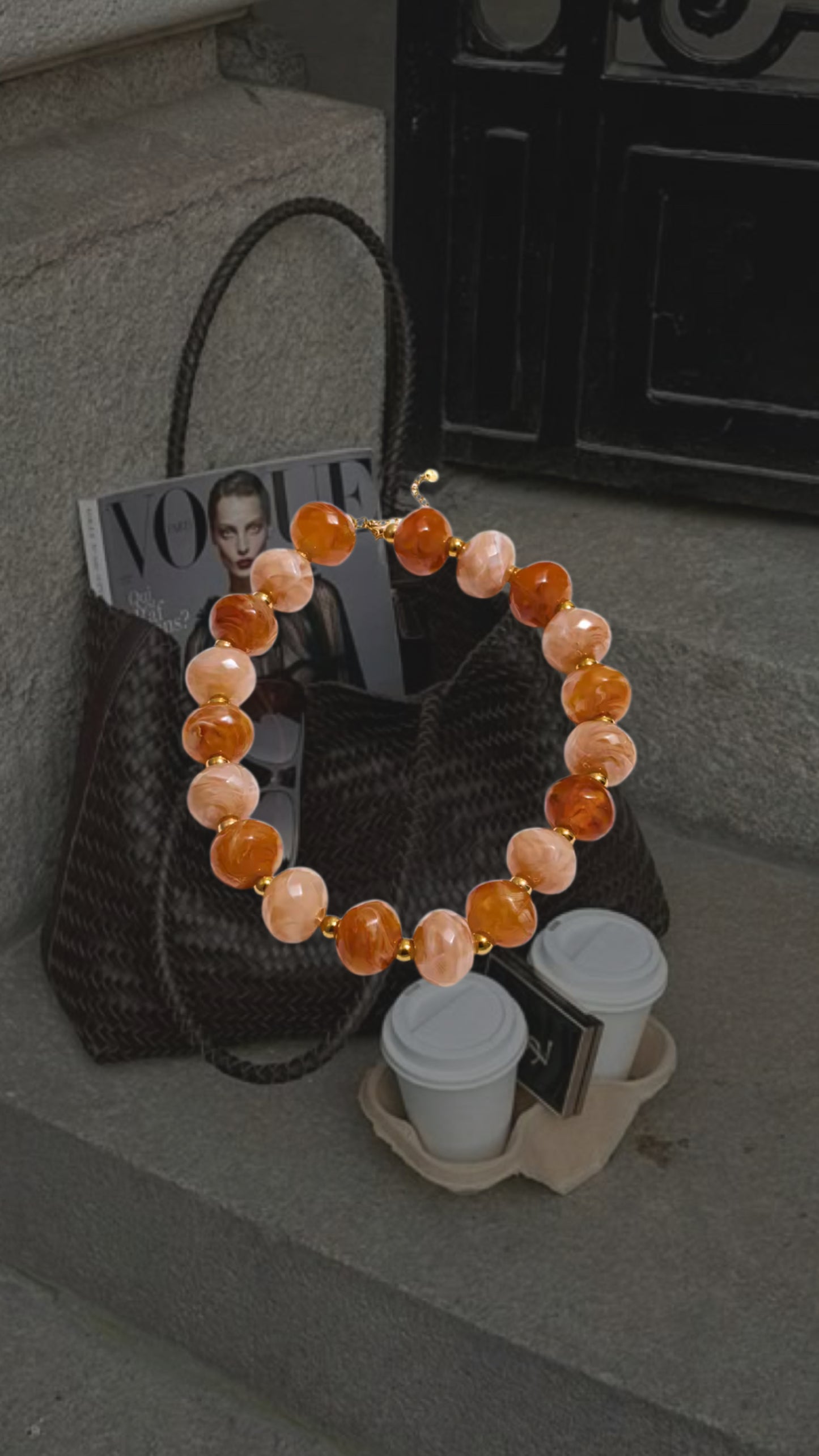 Nova kralen ketting beige/brown
