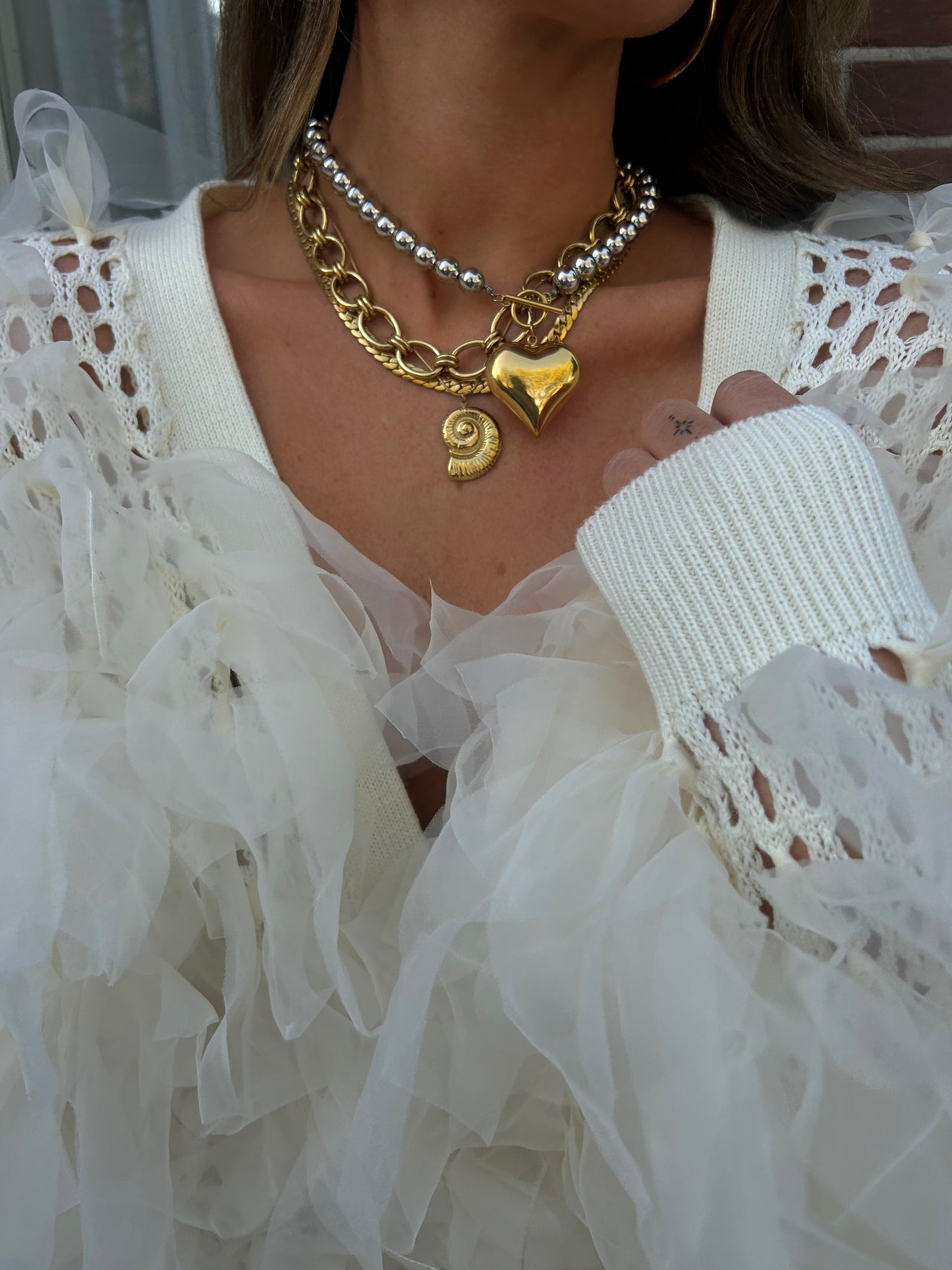 Platte schakel ketting goud