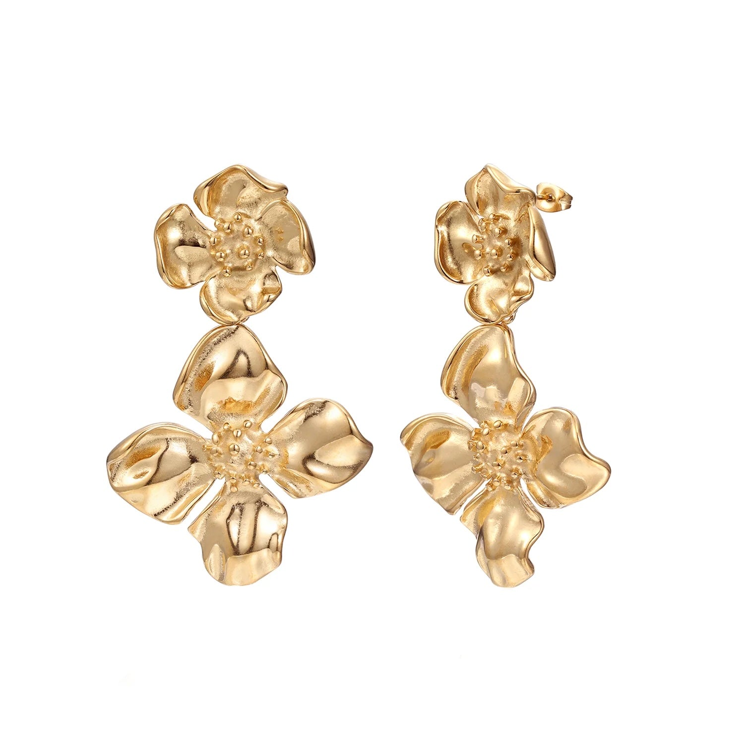 Dubbel bloom oorbellen goud