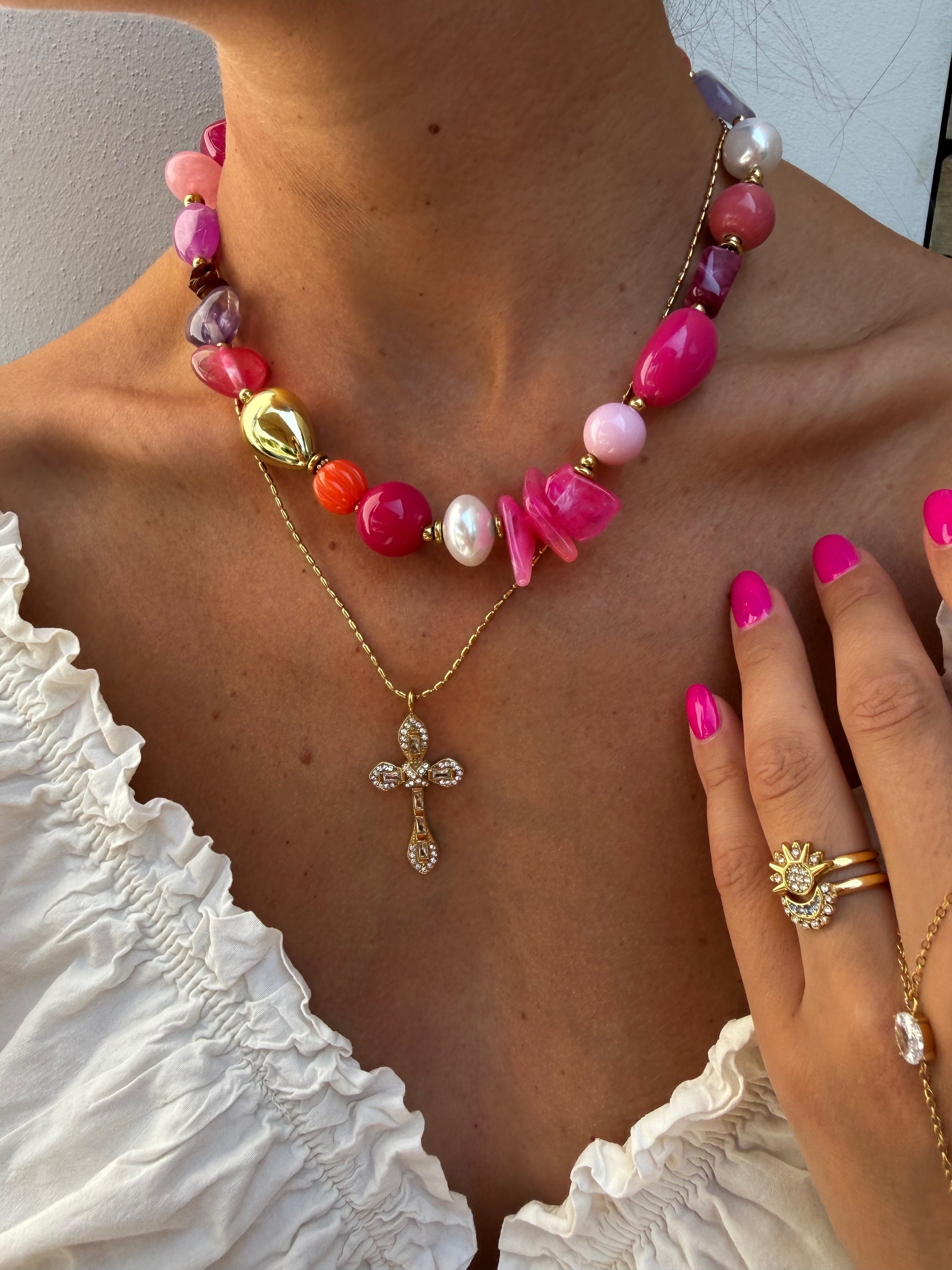 Mila kralen ketting pink