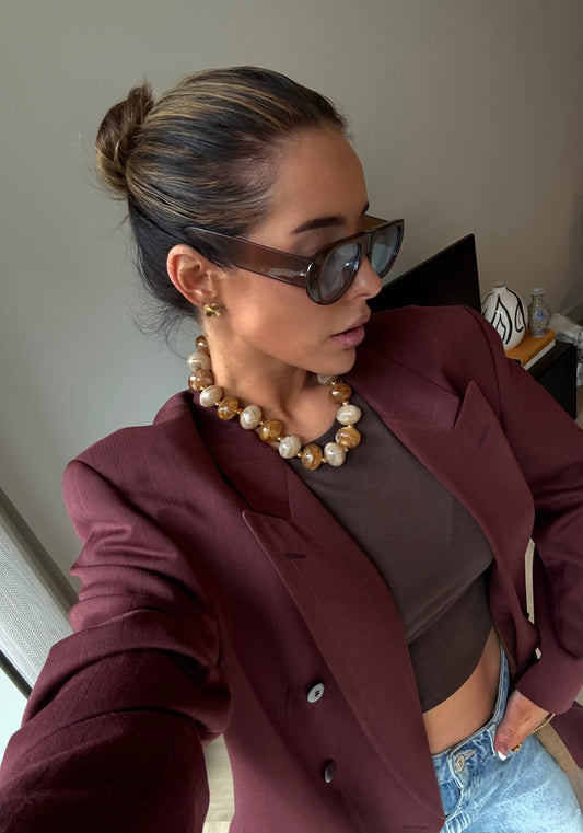 Nova kralen ketting beige/brown
