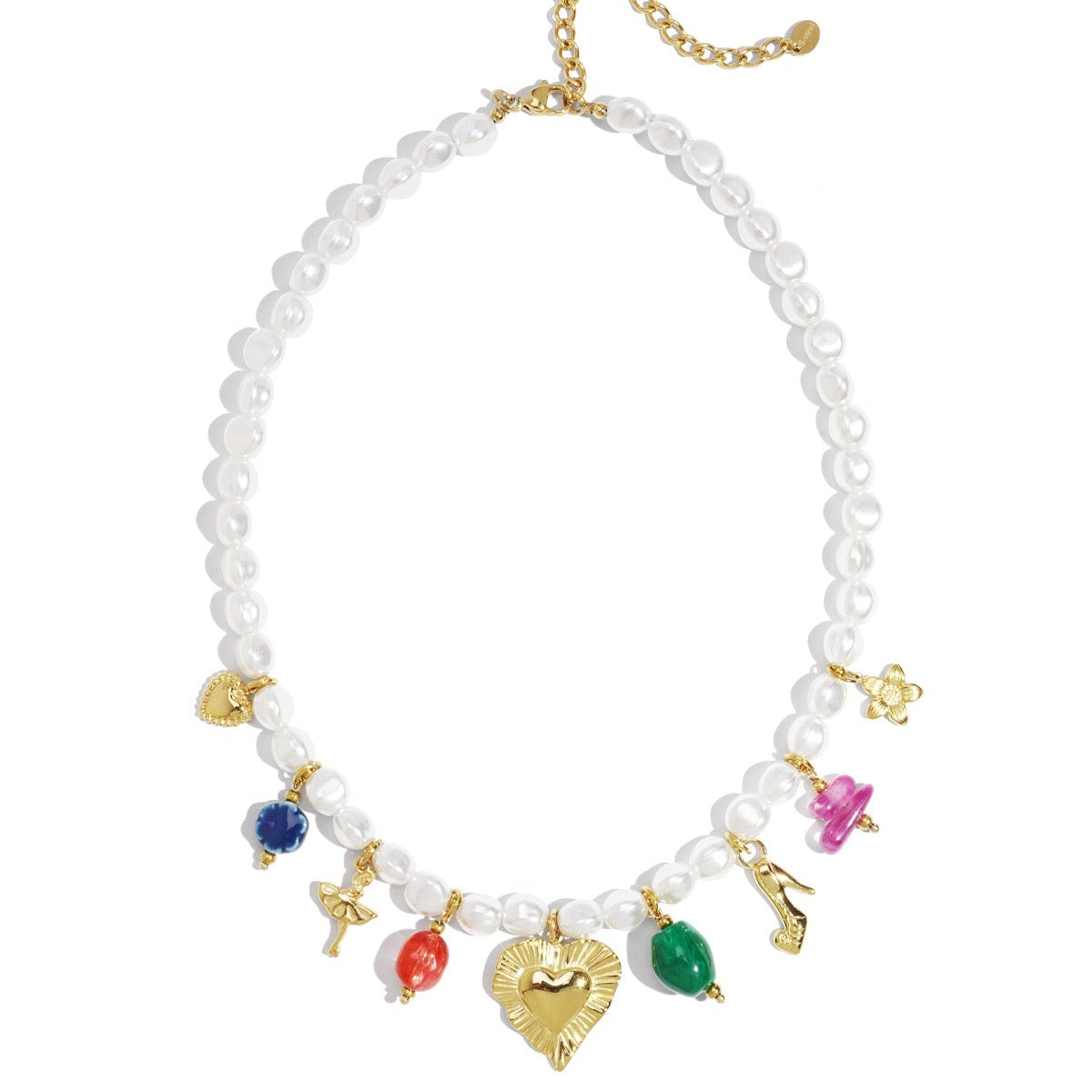 Roos parel bedel ketting