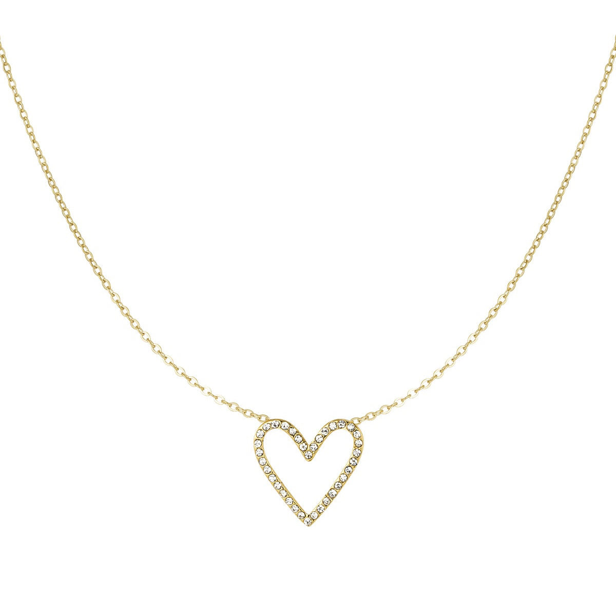 Open diamond hart ketting goud