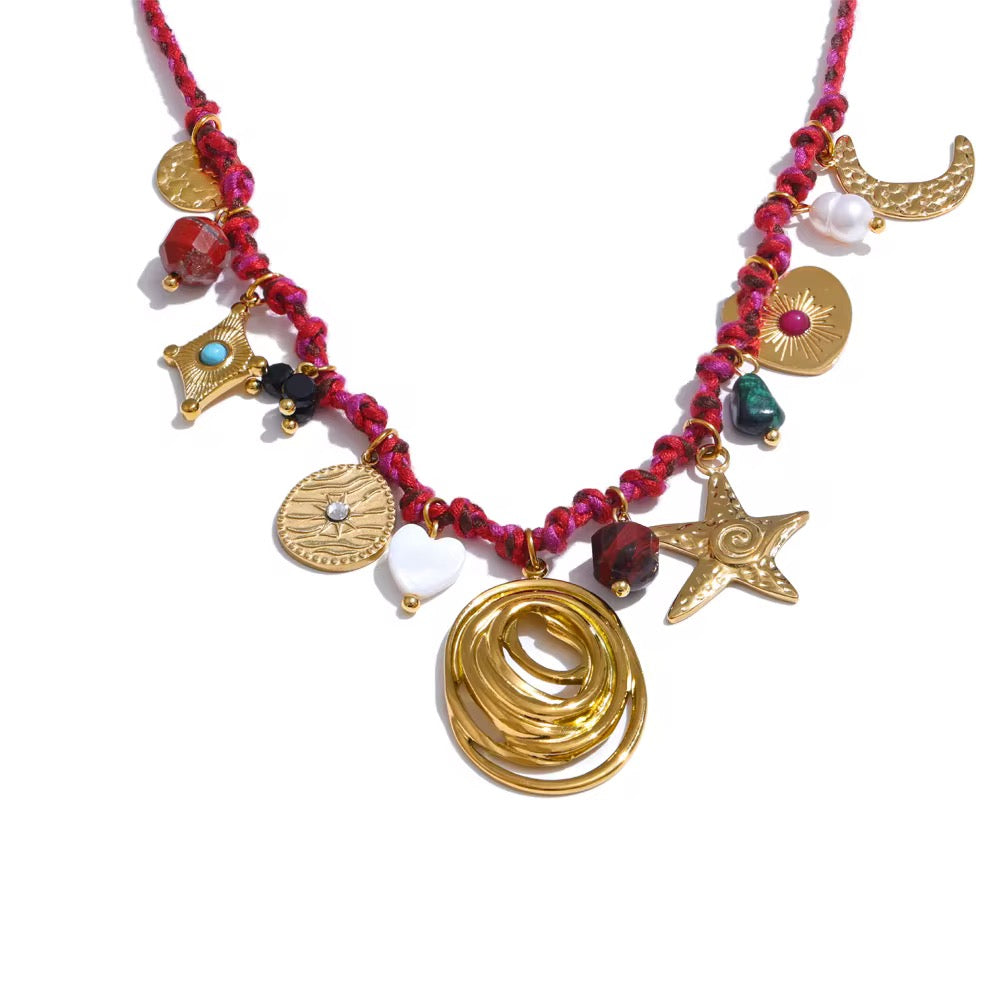 Lola bedel ketting roze/goud