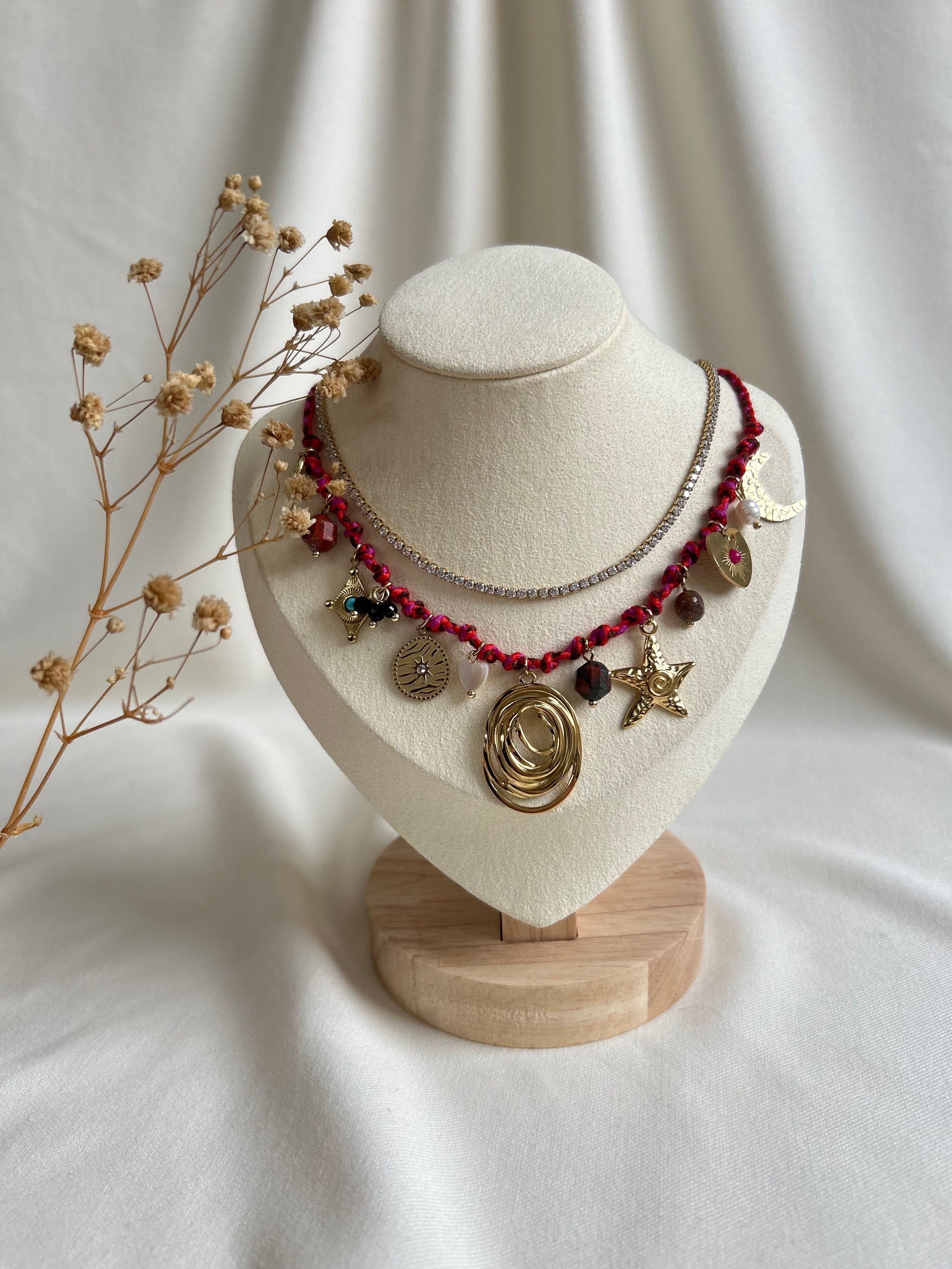 Lola bedel ketting roze/goud