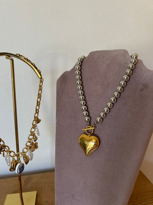 Pien hart ketting zilver/goud