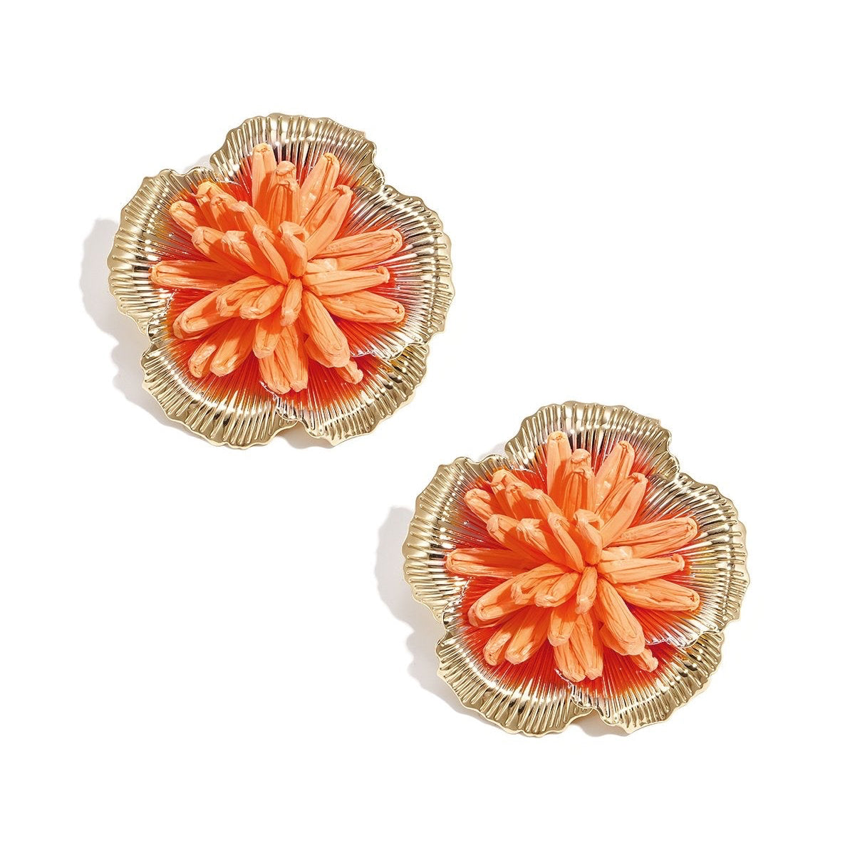 Grote bloem oorbellen goud/oranje