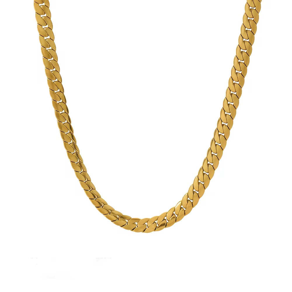 Platte schakel ketting goud