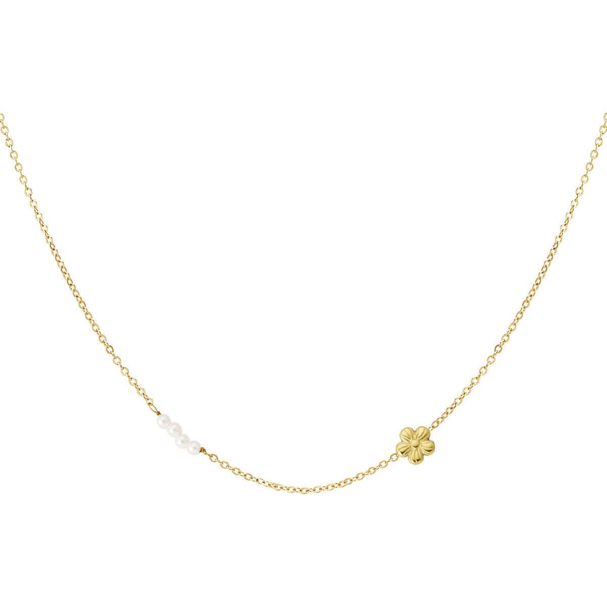 Parel bloem ketting goud