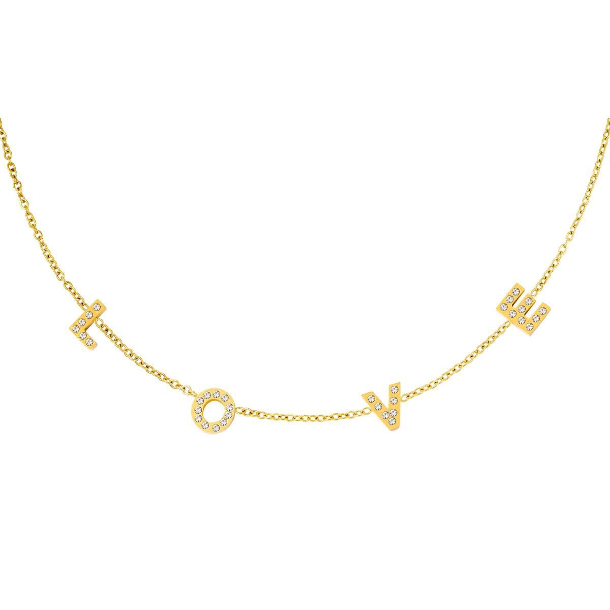 L O V E ketting met strass goud