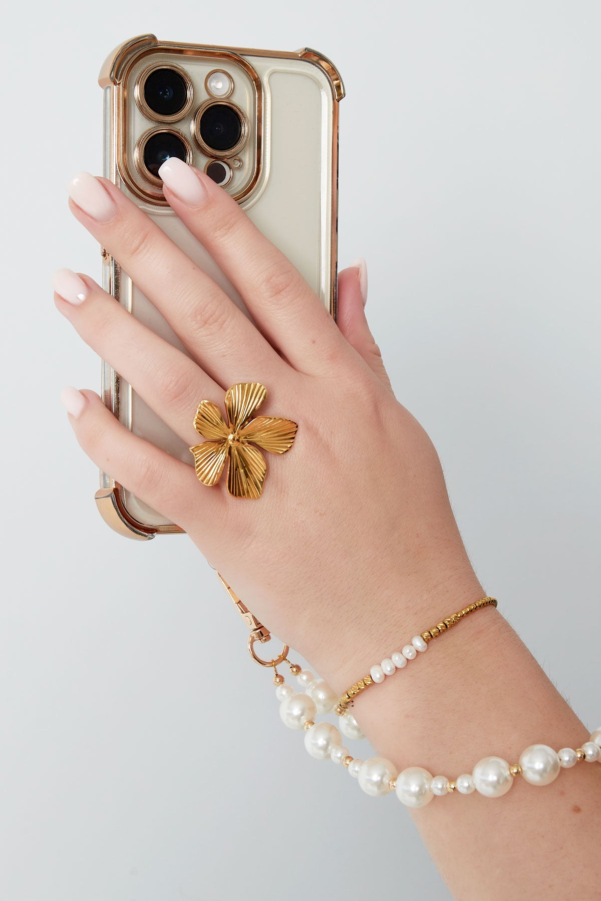 Telefoonkoord parel/goud