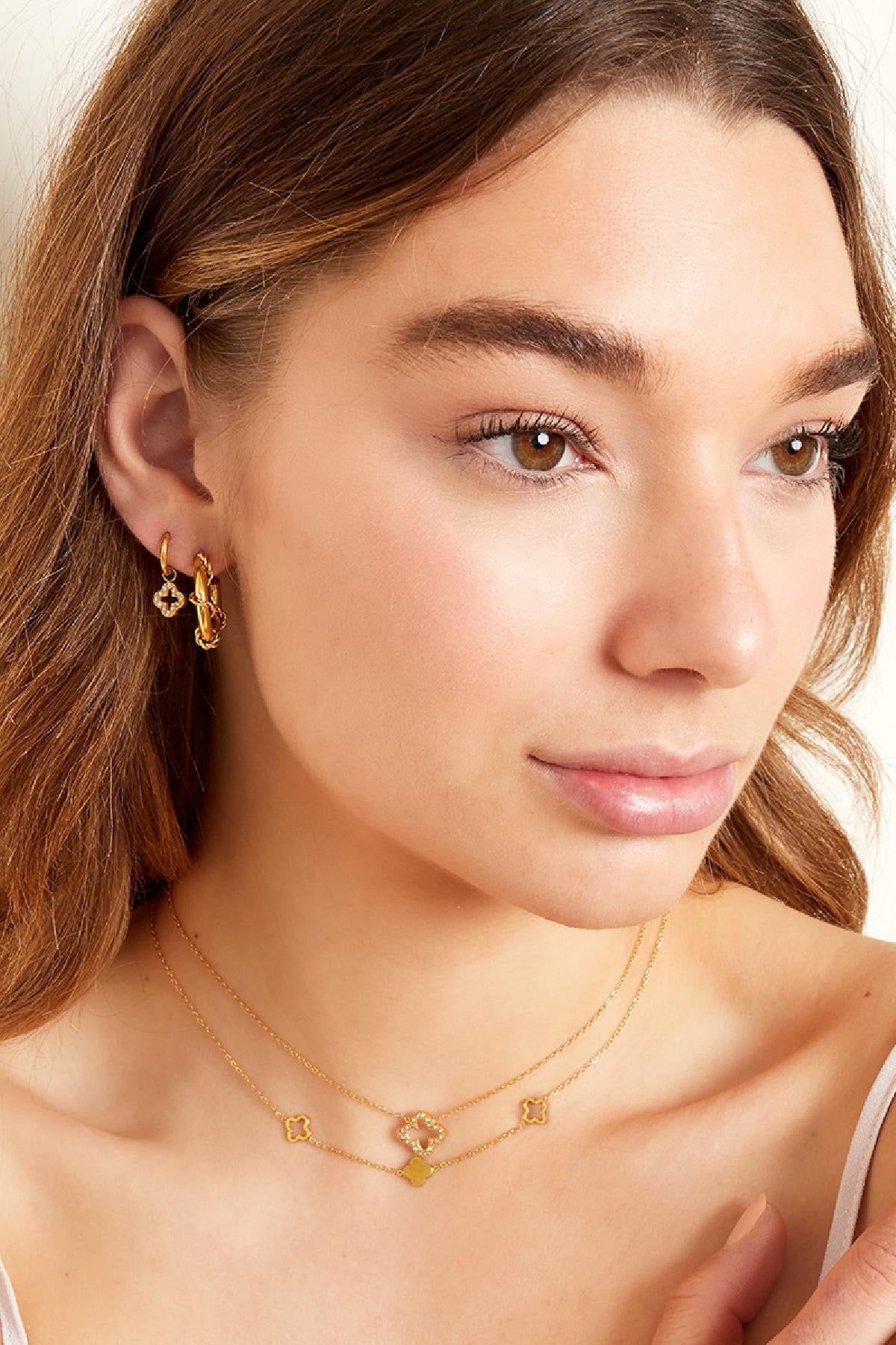 Strass klaver ketting goud