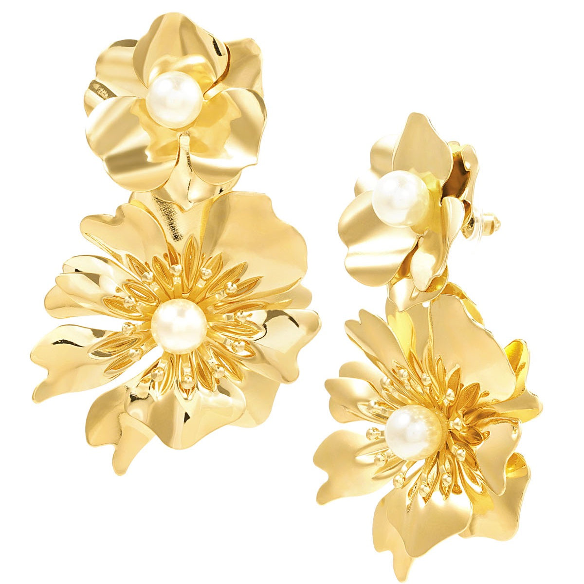 Statement flower oorbellen goud